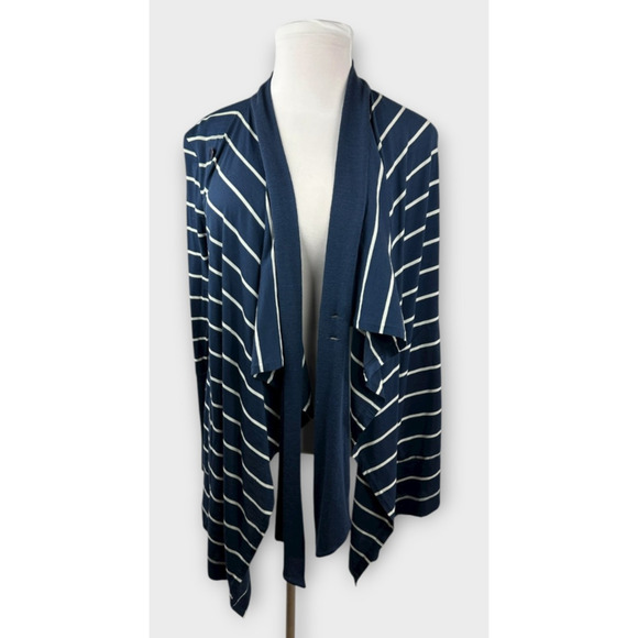 Icebreaker Bliss Wrap Merino Wool Cardigan Navy White Striped Tie Button Medium - Picture 7 of 16